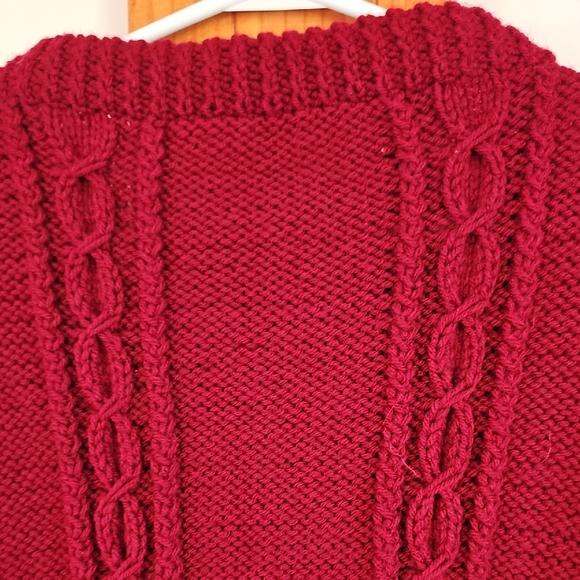 Men's Red Cable Knit Sweater - Picture 8 of 8